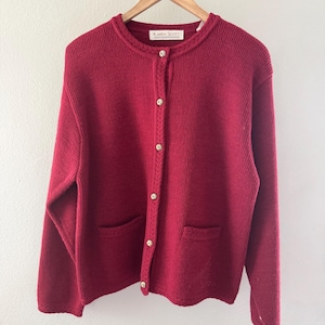 Vintage Marroon Karen Scott size L Acrylic/Wool Cardigan. Grannycore.
