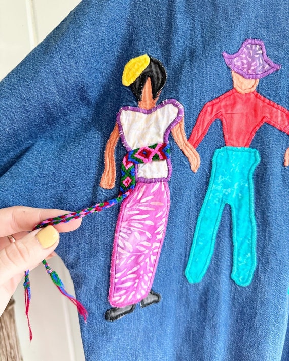 Unique Embroidered Denim Patchwork Brightly Cloth… - image 5
