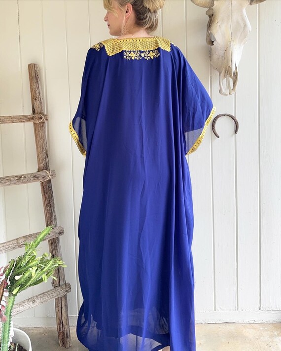 XL Boho Kaftan Blue with Hold Embroidered Dress. … - image 3