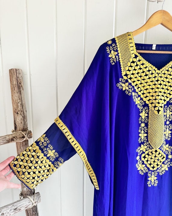 XL Boho Kaftan Blue with Hold Embroidered Dress. … - image 6