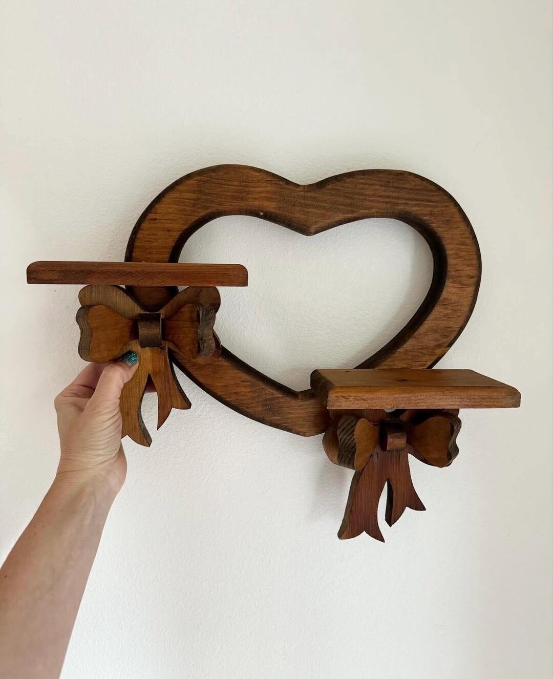 Vintage Decorated Handmade Wood Wall Hanging Heart and Bows Home Décor ...