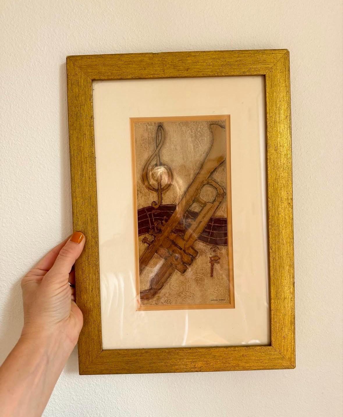 アート・デザイン・音楽 gesammelte Werke Vintage Jazz Trumpet Print by Carolyn Oltman. Speckled Gold Frame