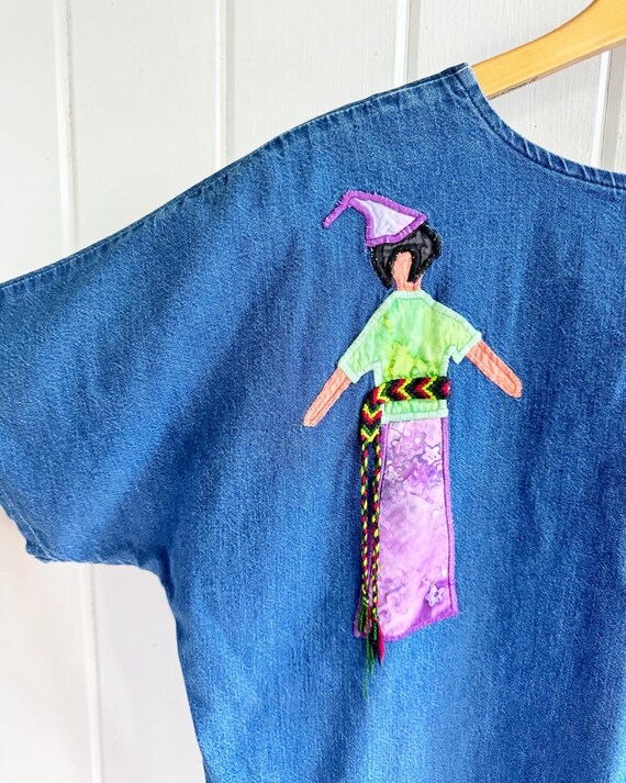 Unique Embroidered Denim Patchwork Brightly Cloth… - image 7