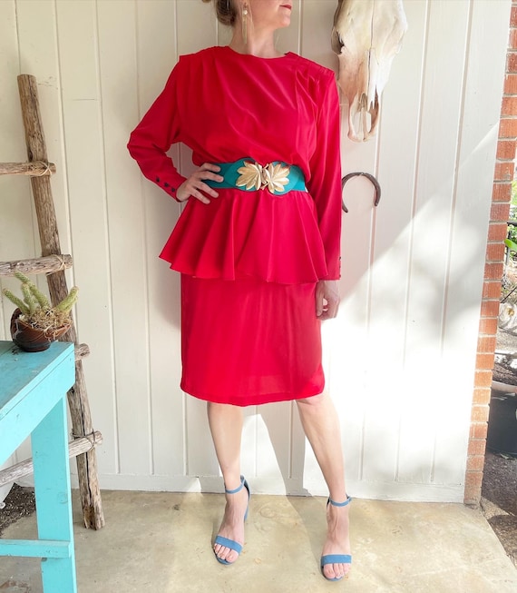 Vintage 1980s SK & Company Red Flowing Dress. Size 16 Vintage  