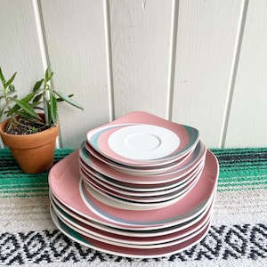 Vintage Sango Quadrille Pinwheel Pink Wendy Klein Plates.