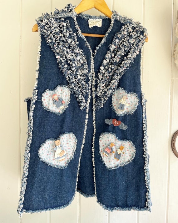 Vintage String A Long Jean Heart Vest with Detach… - image 1