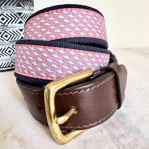 Vineyard Vines Belt Men’s Leather and Canvas Whales Nautical Preppy