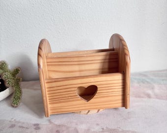 Vintage Lazy Susan Heart Shaped Cut Out Napkin Holder. Wood. Boho. Country Home. Letter Holder. Spins.