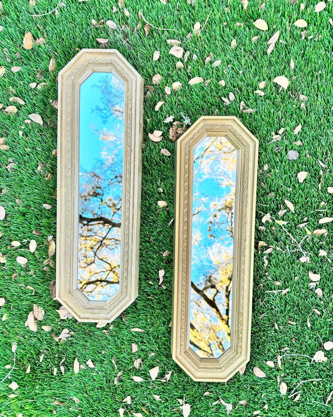 Vintage Gold Framed Home Interiors Tall Skinny Wall Hanging Mirrors