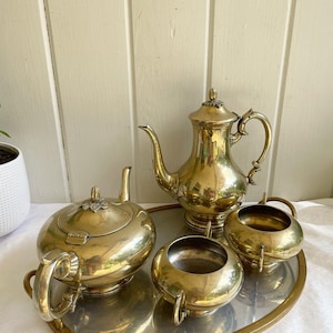 Vintage 5 Piece Brass Coffee and Tea Set, Indian Brass.