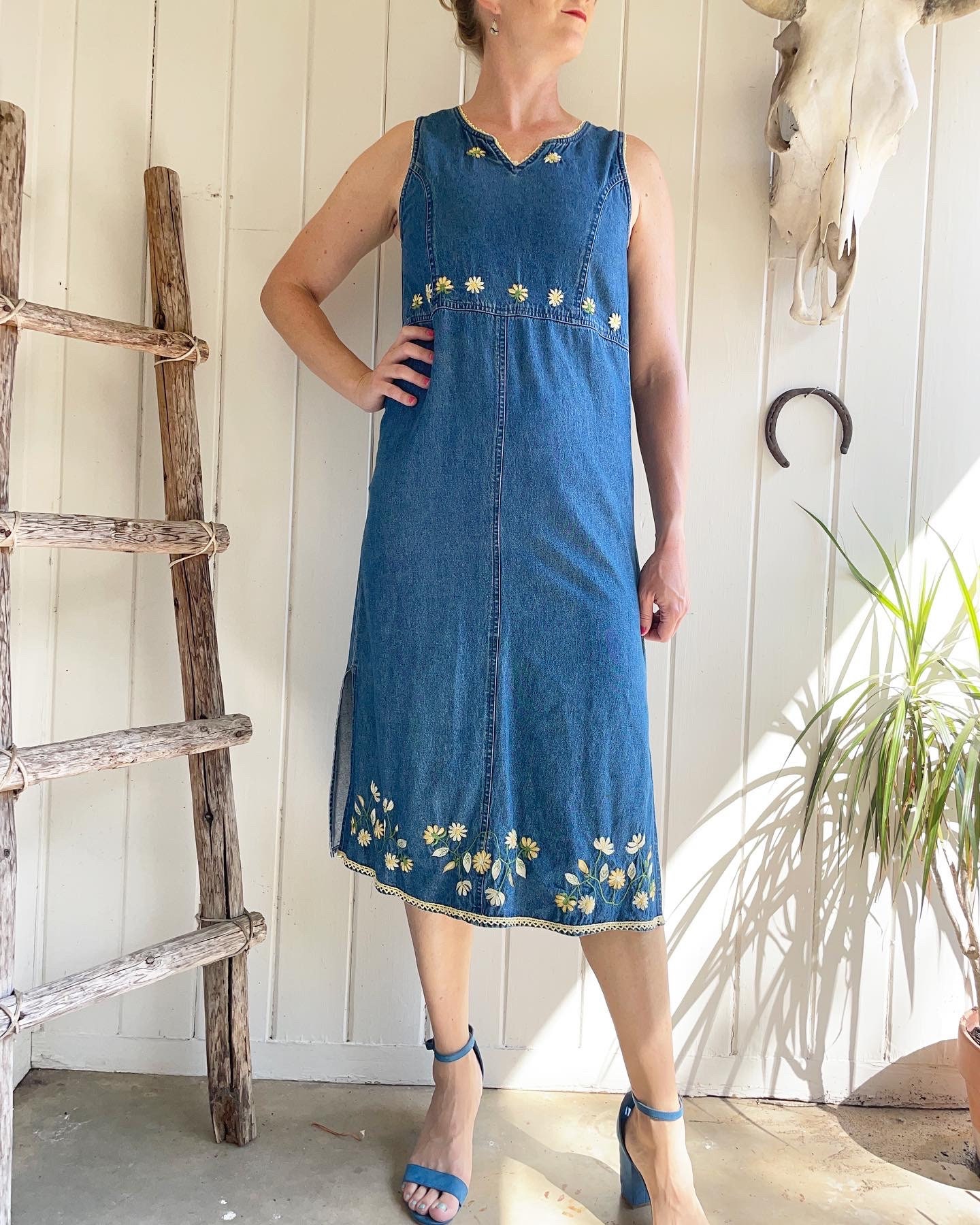 Denim dress top with flowers