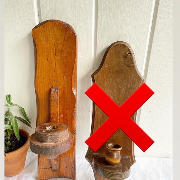 Vintage Pair of Wood Rustic Wall Sconces. Wood Wall Candle Holders.
