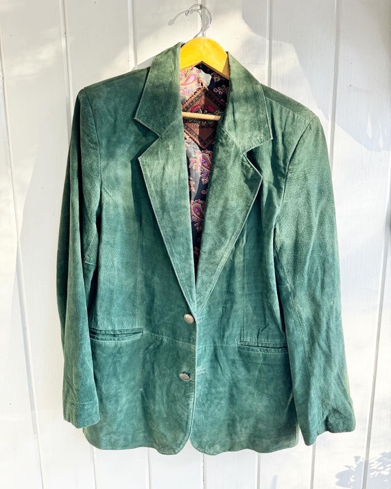 Vintage Hunters Run Suede Green Leather Blazer. - image 3