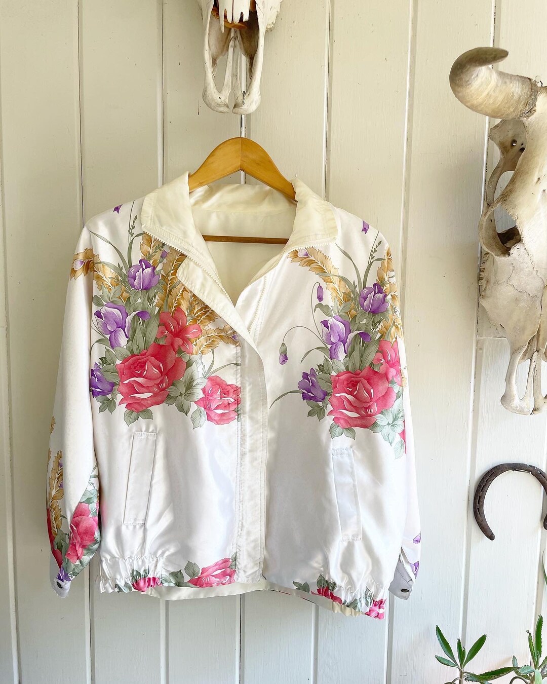 Vintage 1990s Floral Reversible Satin Full Zip Jacket. Seoul Korea