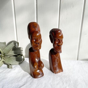 Vintage Pair of Hand Carved African Wood Man and Woman. African Art. Wood Carvings. Wood People.
