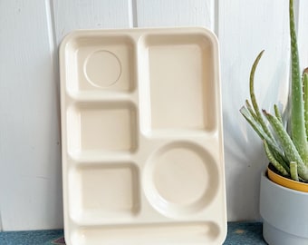 Bandeja para alimentos vintage Arrowhead beige con 6 compartimentos.Bandeja para cafetería.