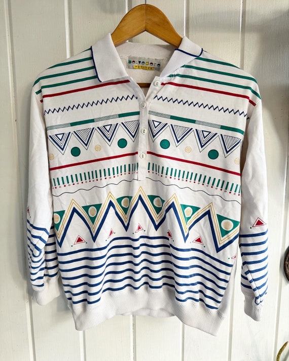 Vintage 90s Geometric Long Sleeve Polo Shirt. Belvedere Petites. - Etsy