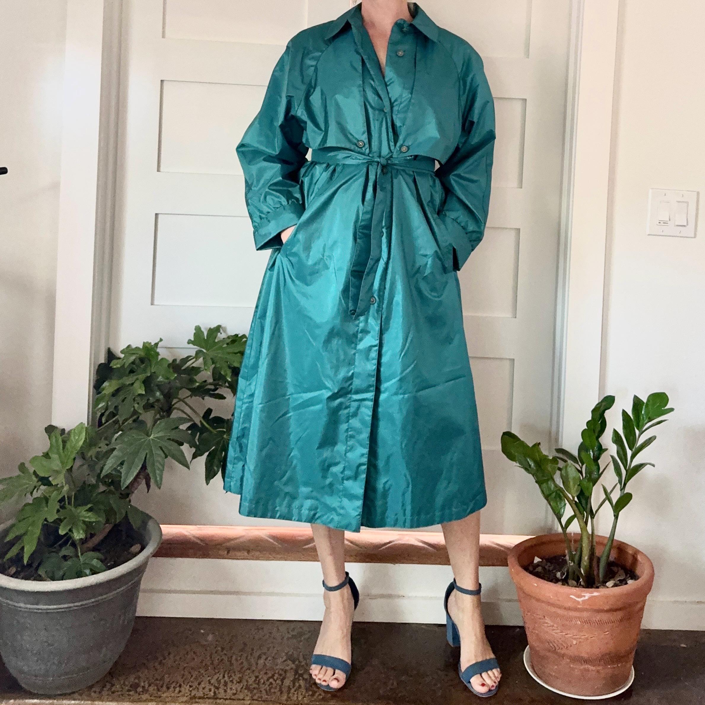 Vintage Chiango by Fleet Street Trench Coat Size 14 Women's Teal
