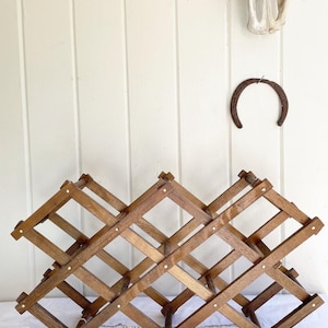 Vintage Wooden Accordion Folding Wine or Towel Rack. Countertop wine rack. Farmhouse Decor.