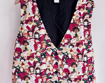 Vintage 111 Main Womens Christmas Vest Size 2X Children Carolers. Children, winter, cat, angels. Button down. Holiday vest.