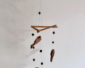 Handmade Ceramic fish mobile mobile. Fish and clay beads. Art Mobiles. Vintage.