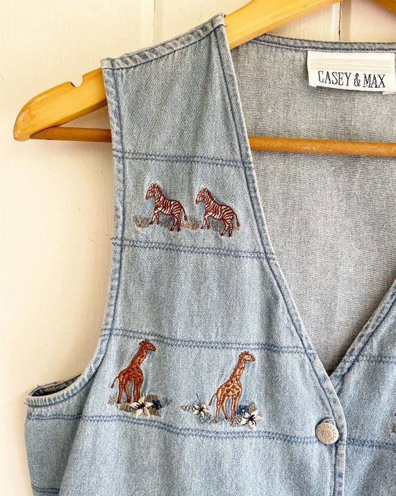 Vintage Casey and Max Safari Denim Vest. Zebra Giraff… - Gem