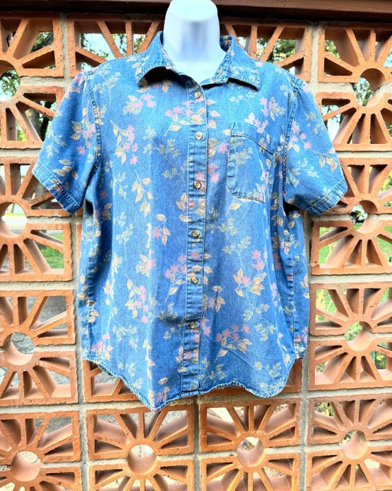 Vintage Classic Elements  Button Down  Flower Blo… - image 1