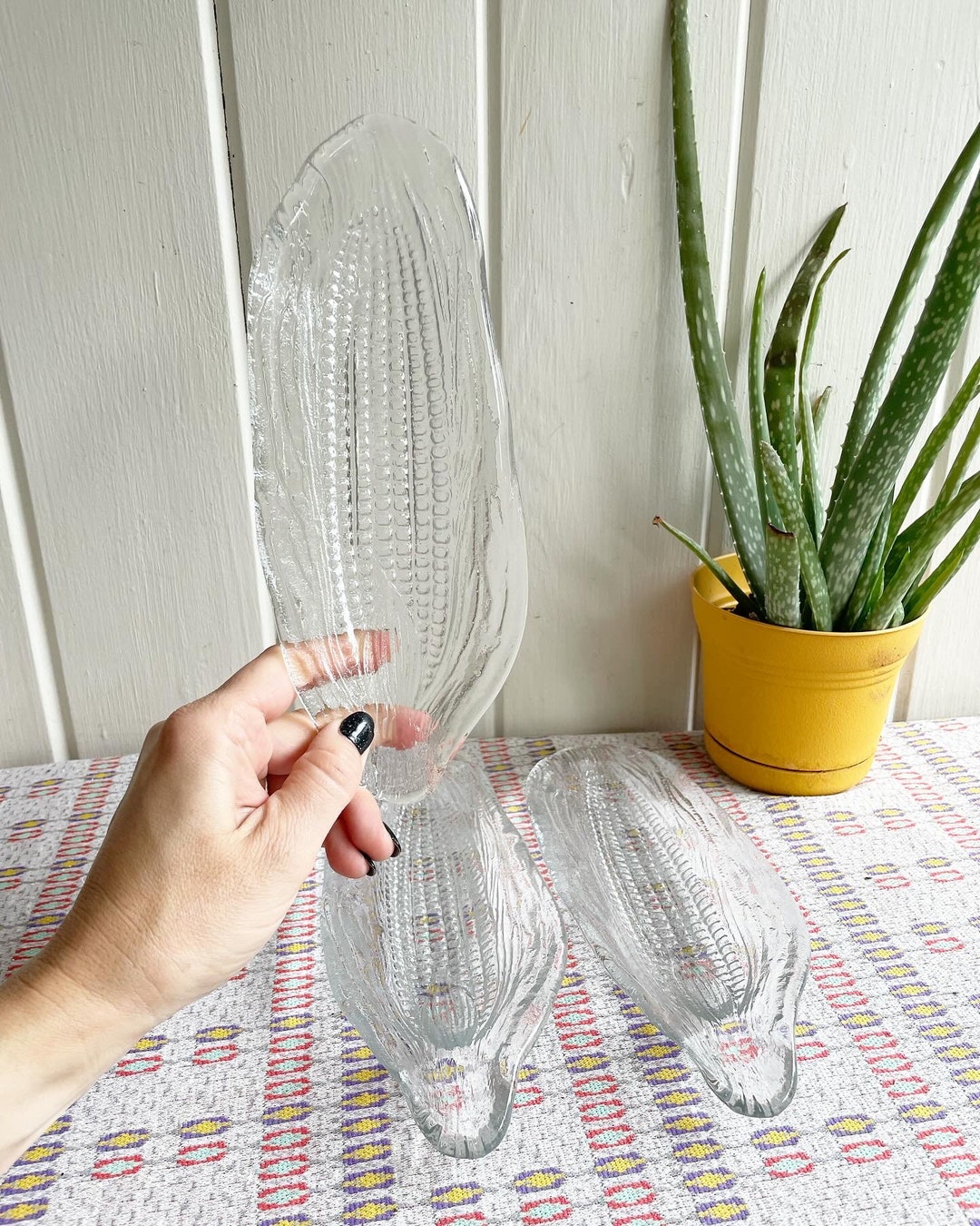 Set of 3 Vintage Clear Glass Corn Holders Corn on the Cob Etsy
