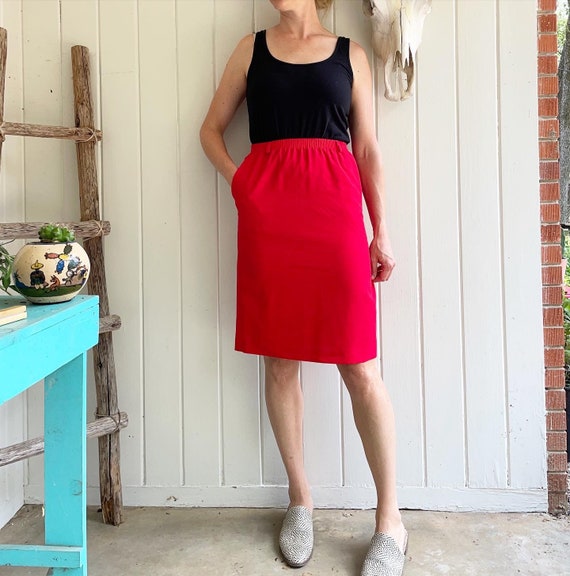 Vintage Red Alfred Dunner Skirt With Elastic Waist Pockets - Etsy