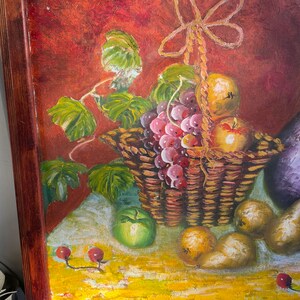 Large Vintage Original Still Life Painting of Fruits, Bottles, Baskets ...