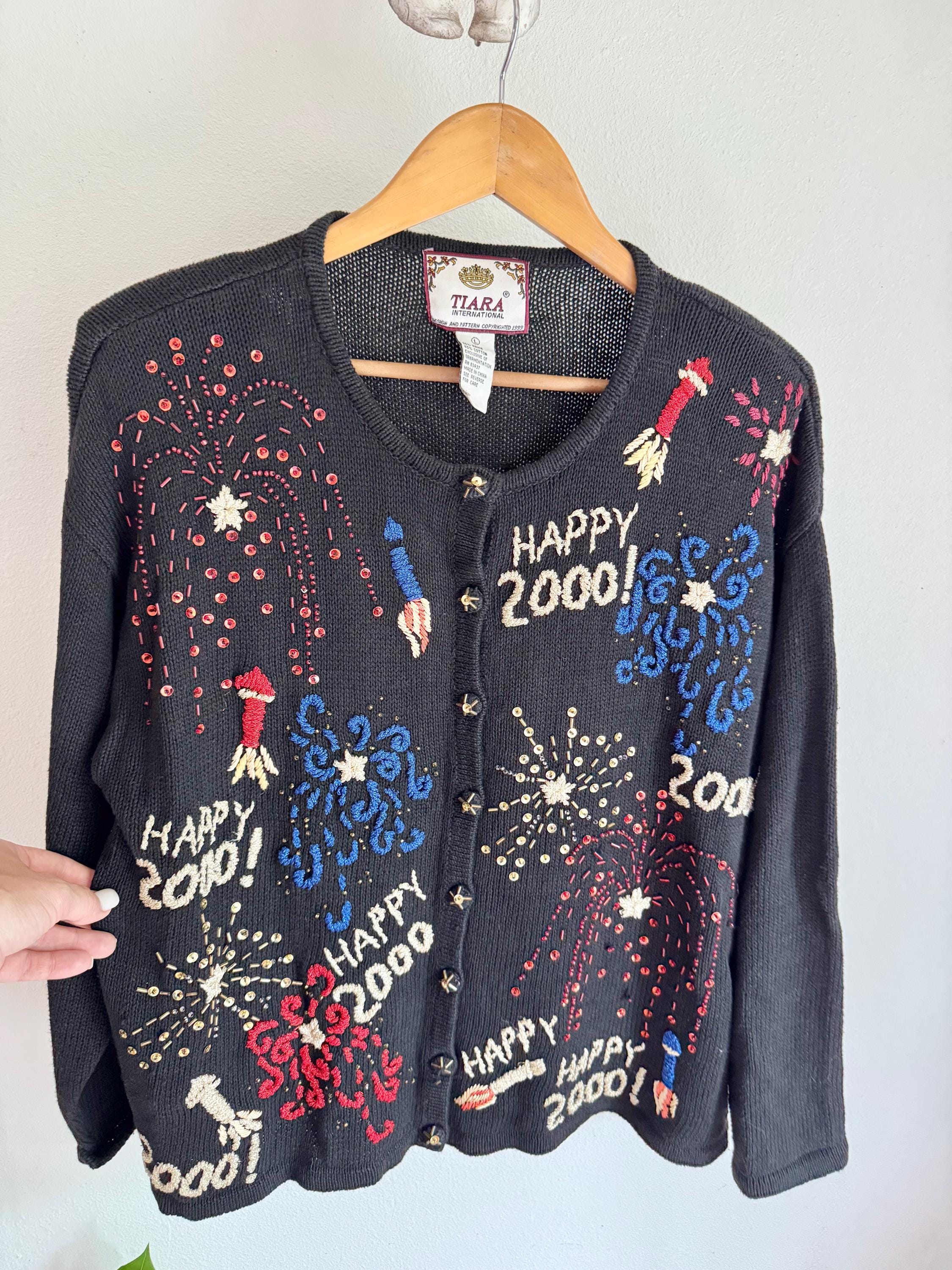 Tiara International Vintage 1999 Happy 2000 Cardigan Size Large