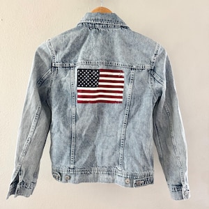 American Flag Graphic Jean Jacket for Women Size S. USA Flag 4th of July.