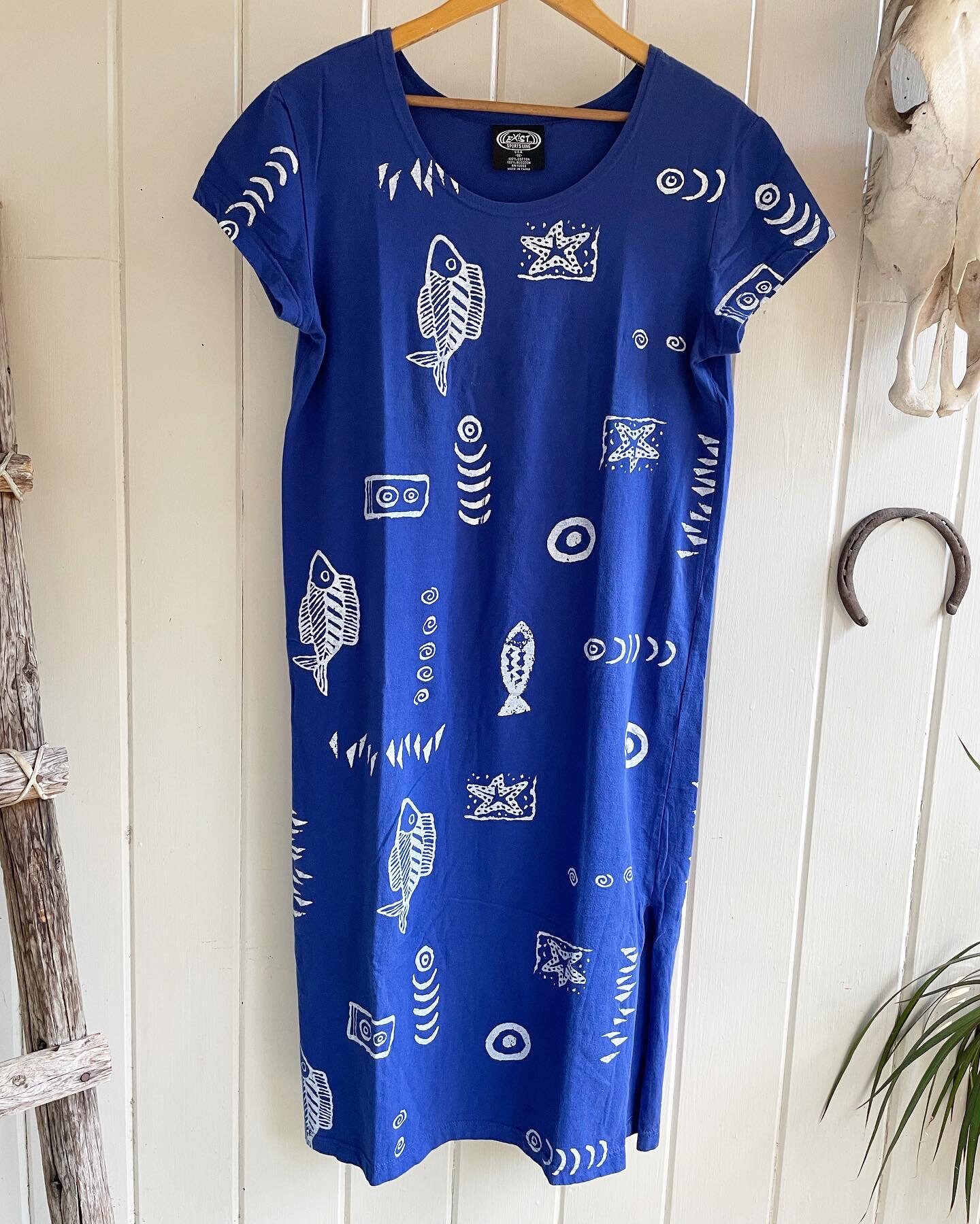 Vintage 90s Blue Fish Starfish Nautical Dress. Exist Sports Line