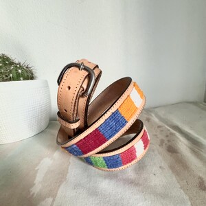 Womens Aztec Artsy Tapestry Multi-Color Metal Nub Belt Gold Buckle Sz.M/L Aztec Atlas Peace 2” Belt & Legendary Rooster Buckle Set  main image 4