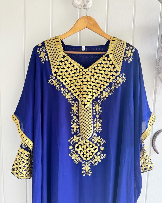 XL Boho Kaftan Blue with Hold Embroidered Dress. … - image 5