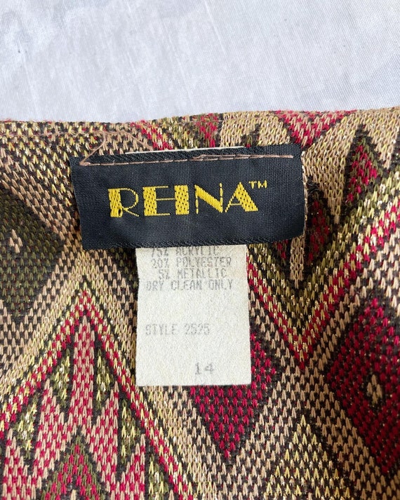 Vintage Reina Maroon Green and Metallic Gold Shim… - image 6