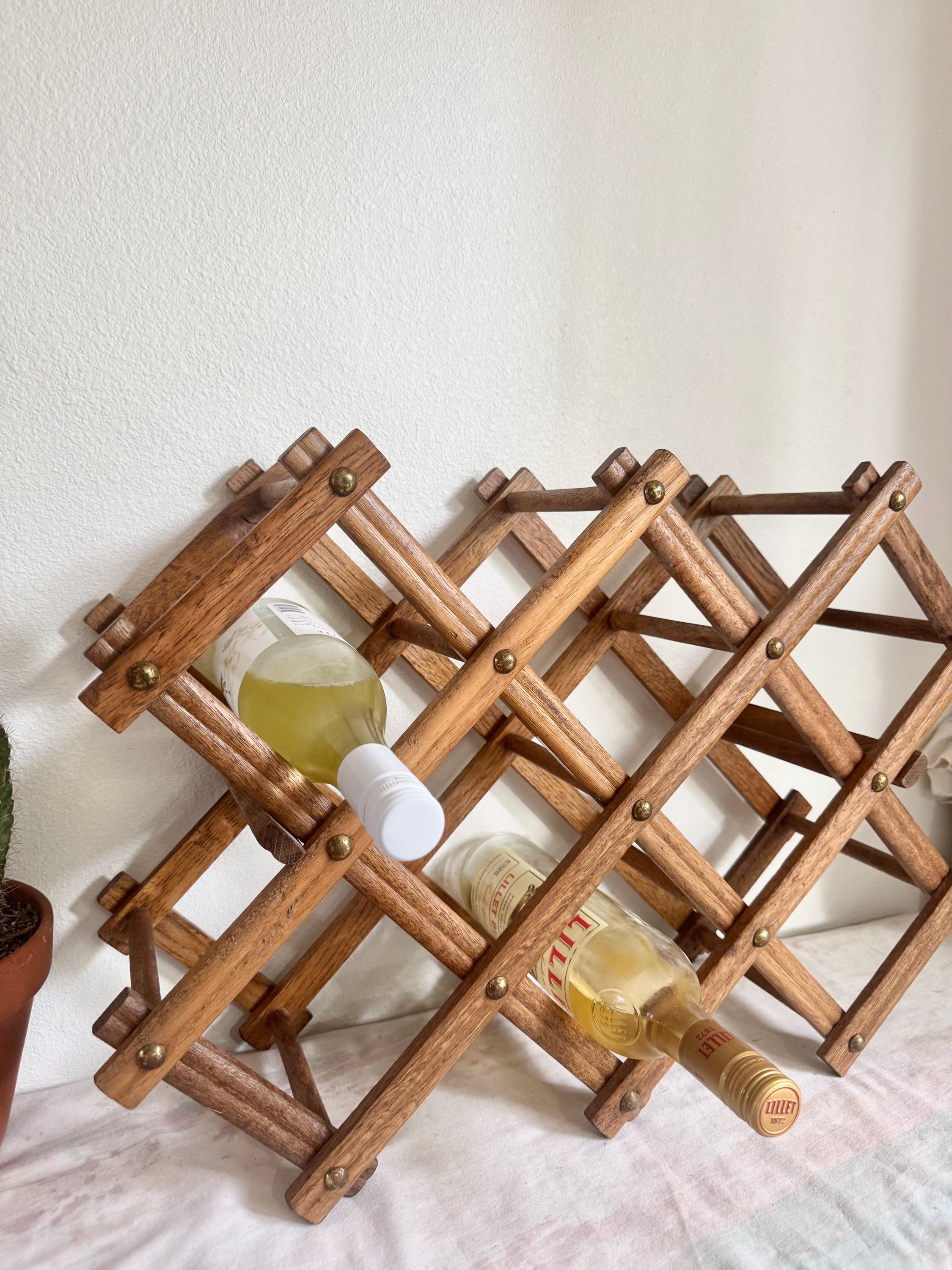 Vintage Wooden Accordion Folding Wine or Towel Rack. Countertop