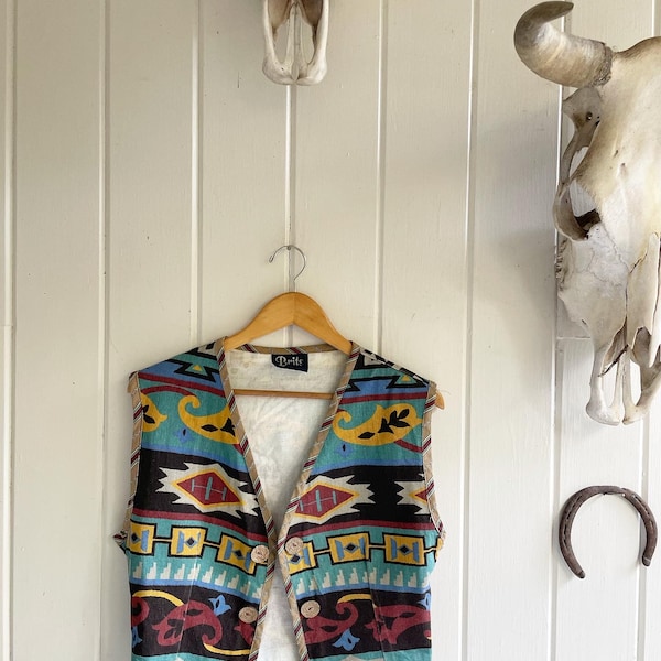 Vintage “Brits” Southwest Style Vest. Retro Vest. Feels like cotton…like denim. Southwest Vest.