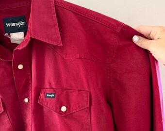VINTAGE Chemise Wrangler Homme M Rouge Bleu Rayé Perle Snap