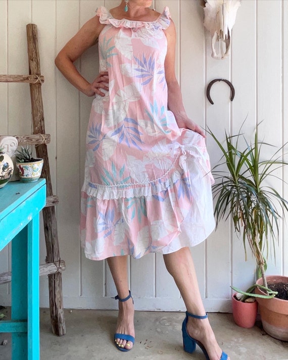 Vintage Pink Blue and White Ruffled Dress by Kole… - image 1
