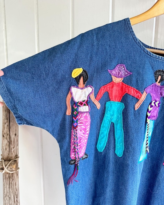 Unique Embroidered Denim Patchwork Brightly Cloth… - image 2