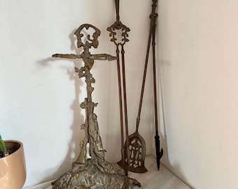 アンティーク真鍮ホーン2個セット Antique French Brass Fireplace Hearth Tool Set Hunting Theme Game