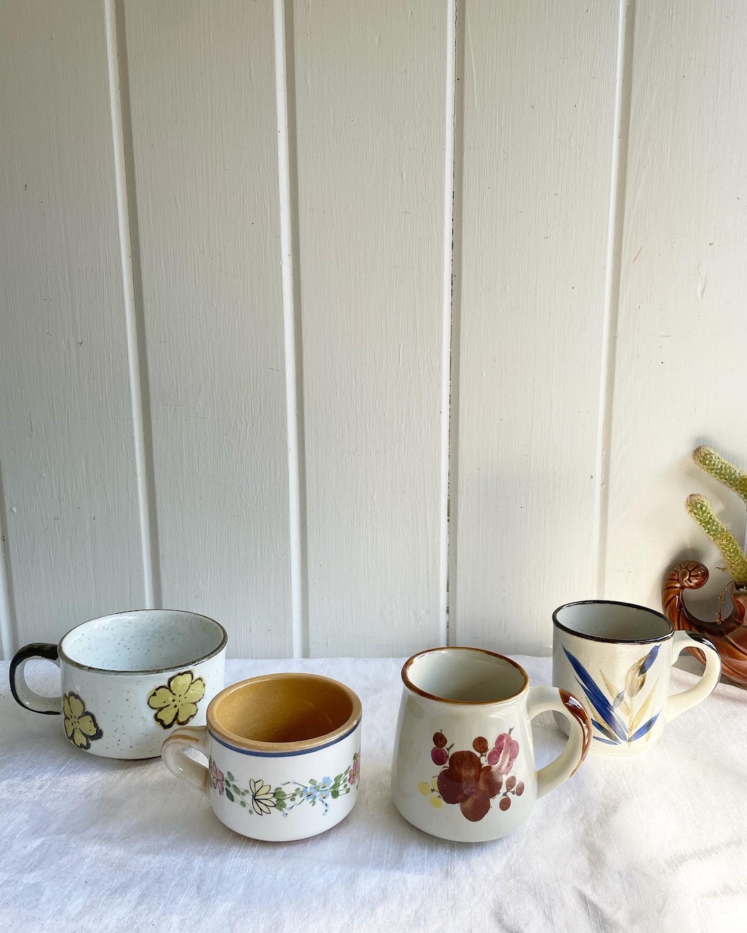 Vintage Mismatched Flower Mugs. Retro Ceramic Flower Mugs. Mismatched ...