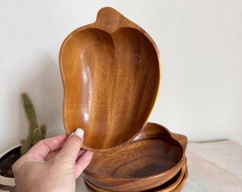 Set of 4 Hand Carved Monkey Pod Wood Fryit Shaped Bowls. Tiki Home. wedding gift. Wedding decor. Entertainment dishes. But bowls.