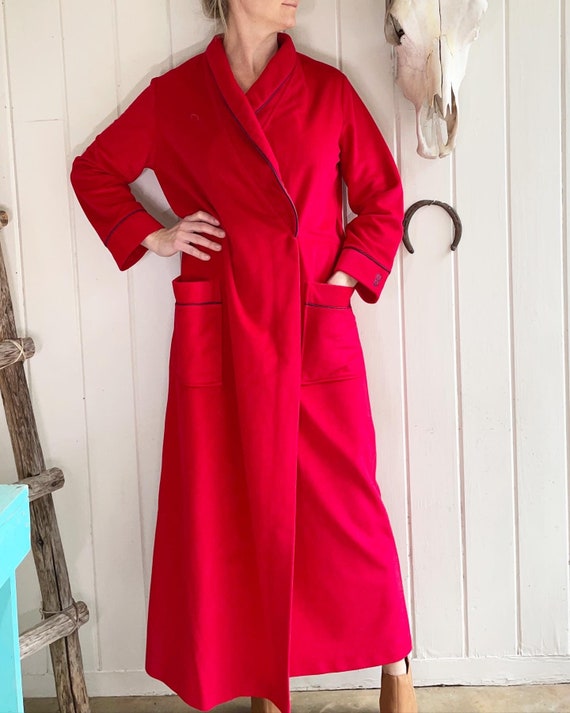 Vintage 1980s Bill Blass Fleece Red Long Robe with