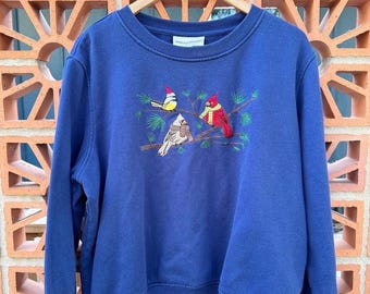 Sudadera vintage Grannycore de Rebecca Malone XL con diseño navideño de pájaros invernales. Suéter para amantes de los pájaros. Suéter de los Cardenales. Suéter de los Grammy.