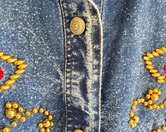 Vintage 80's Rhinestone Bedazzled Denim Shirt Sleeve Shirt