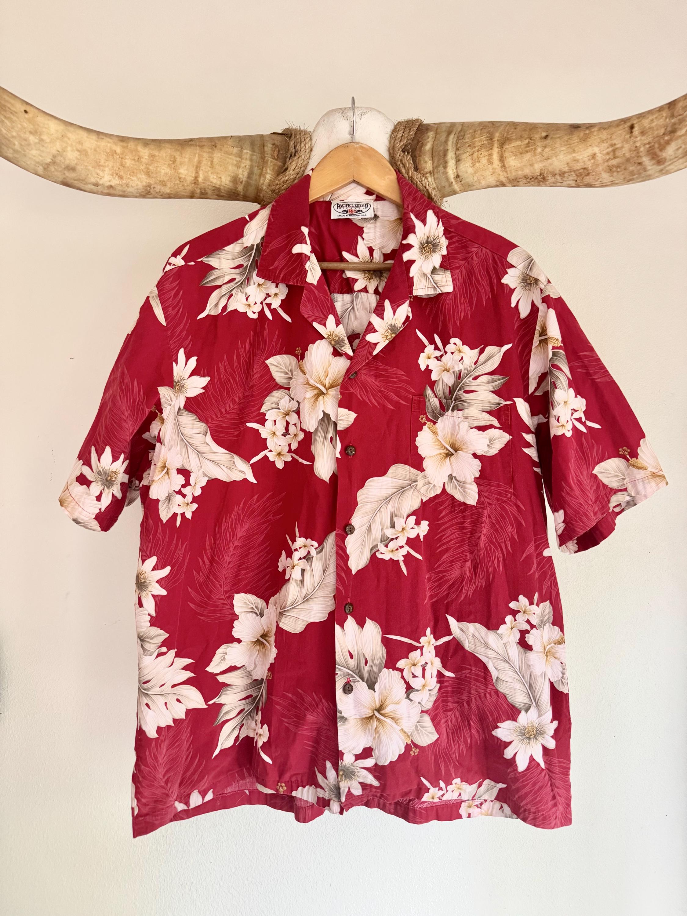 PACIFIC LEGEND APPAREL ムームー Vintage Pacific Legend Hawaiian Shirt Men's XL Red White Floral