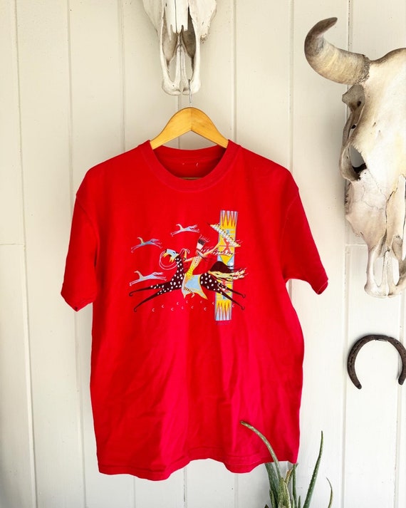 Vintage Polar Graphics Alabama-Coushatta Tribe of Texas Collectable T Shirt. Native American on Horse. View 2