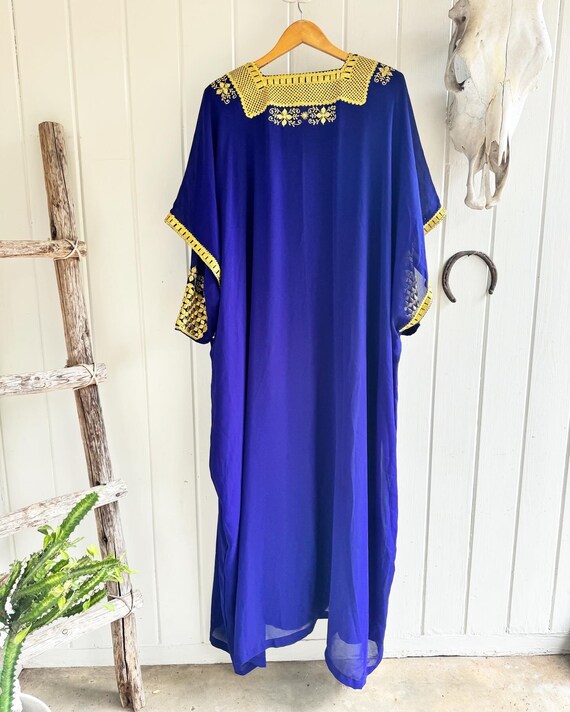 XL Boho Kaftan Blue with Hold Embroidered Dress. … - image 8